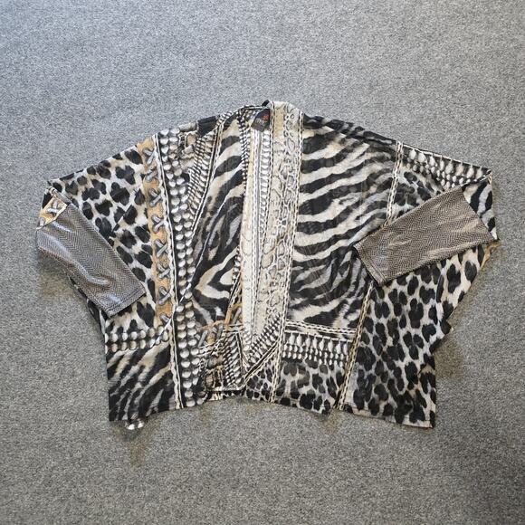 ANAC Tops - ANAC By Kimi Top Women Medium Gray Leopard Sheer Cardigan Oversized Y2K Casual